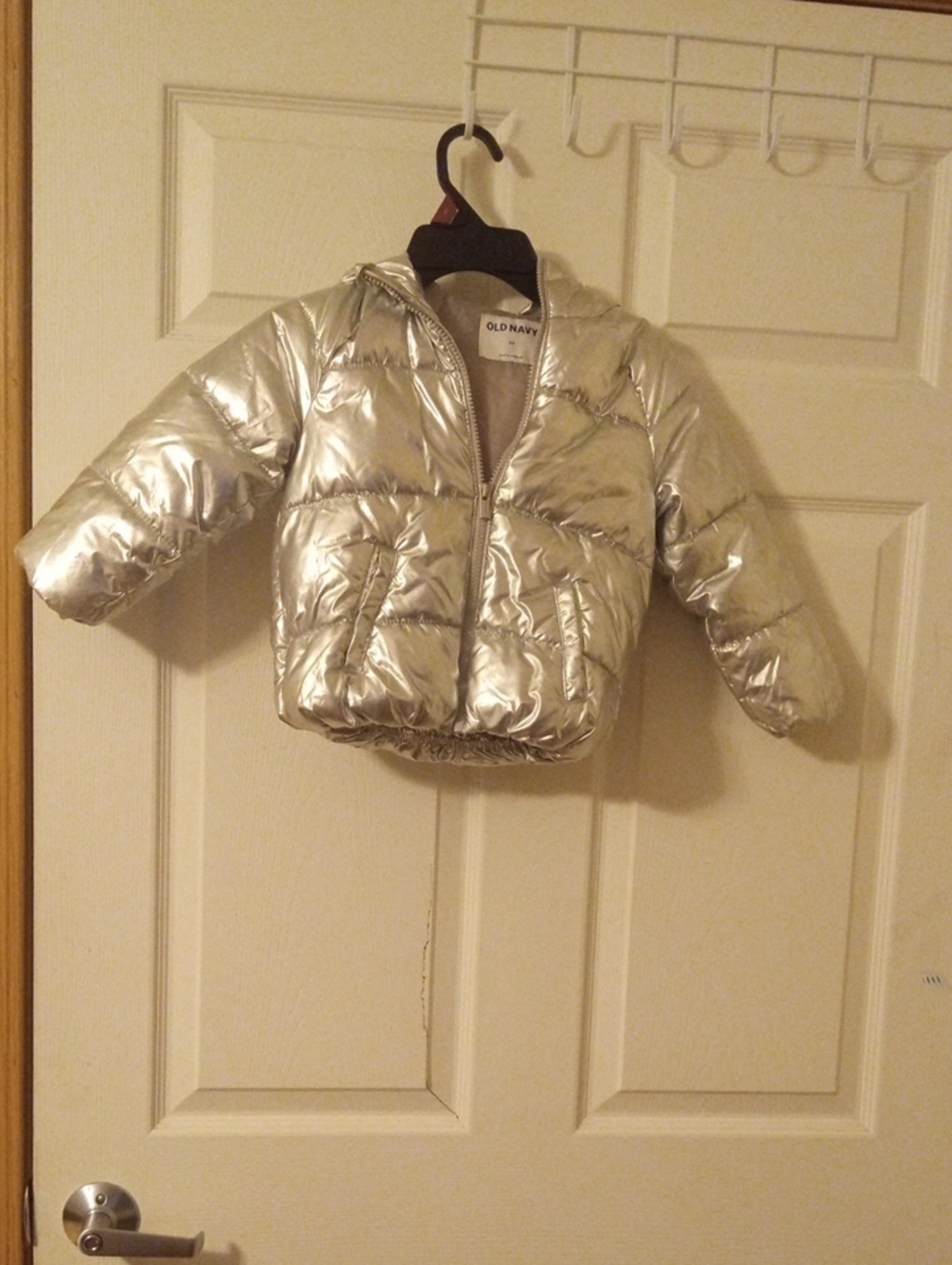 Old Navy Metallic Silver Hooded Puffer Jacket for Kids